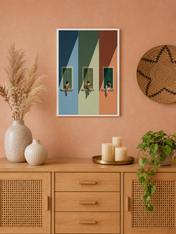 Color Block Windows & Musicians Wall Art Print - white framed