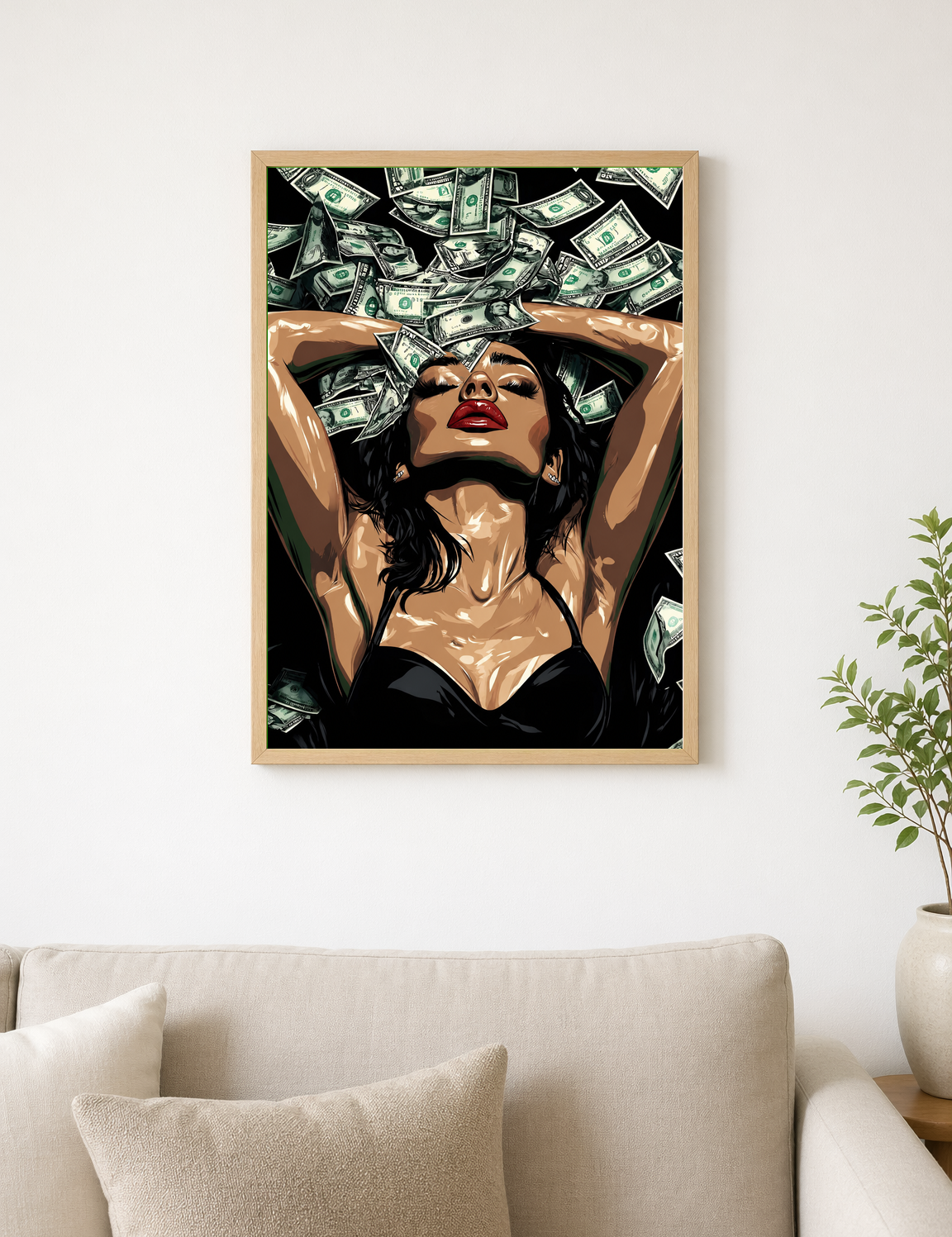 Glamorous Money Rain Wall Art Print - wood framed poster