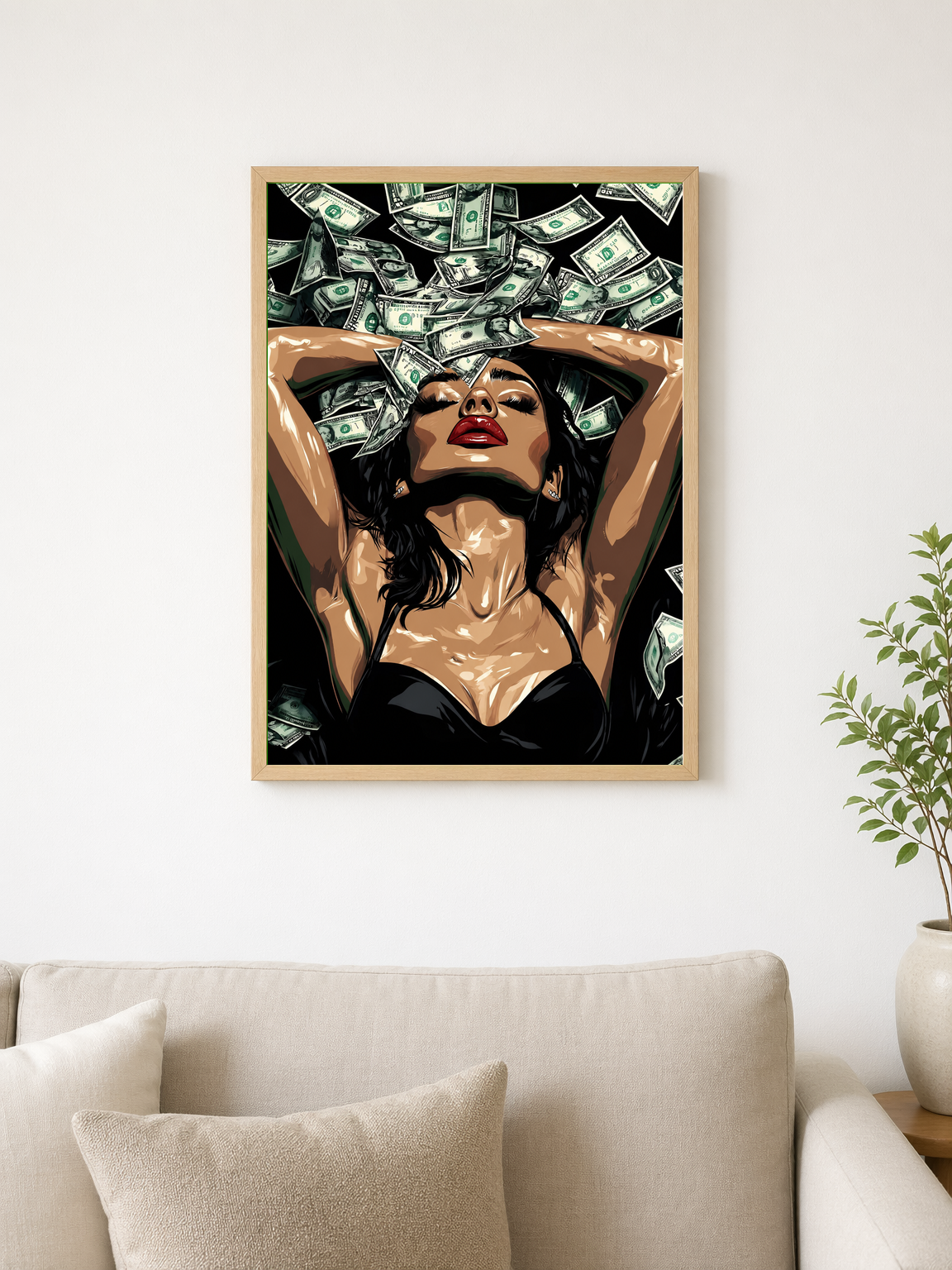Glamorous Money Rain Wall Art Print - wood framed poster