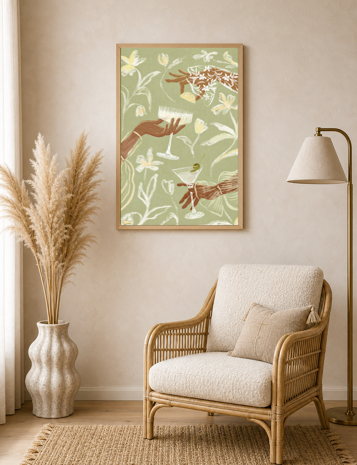 Floral Cocktail Party Wall Art Print - wood framed poster