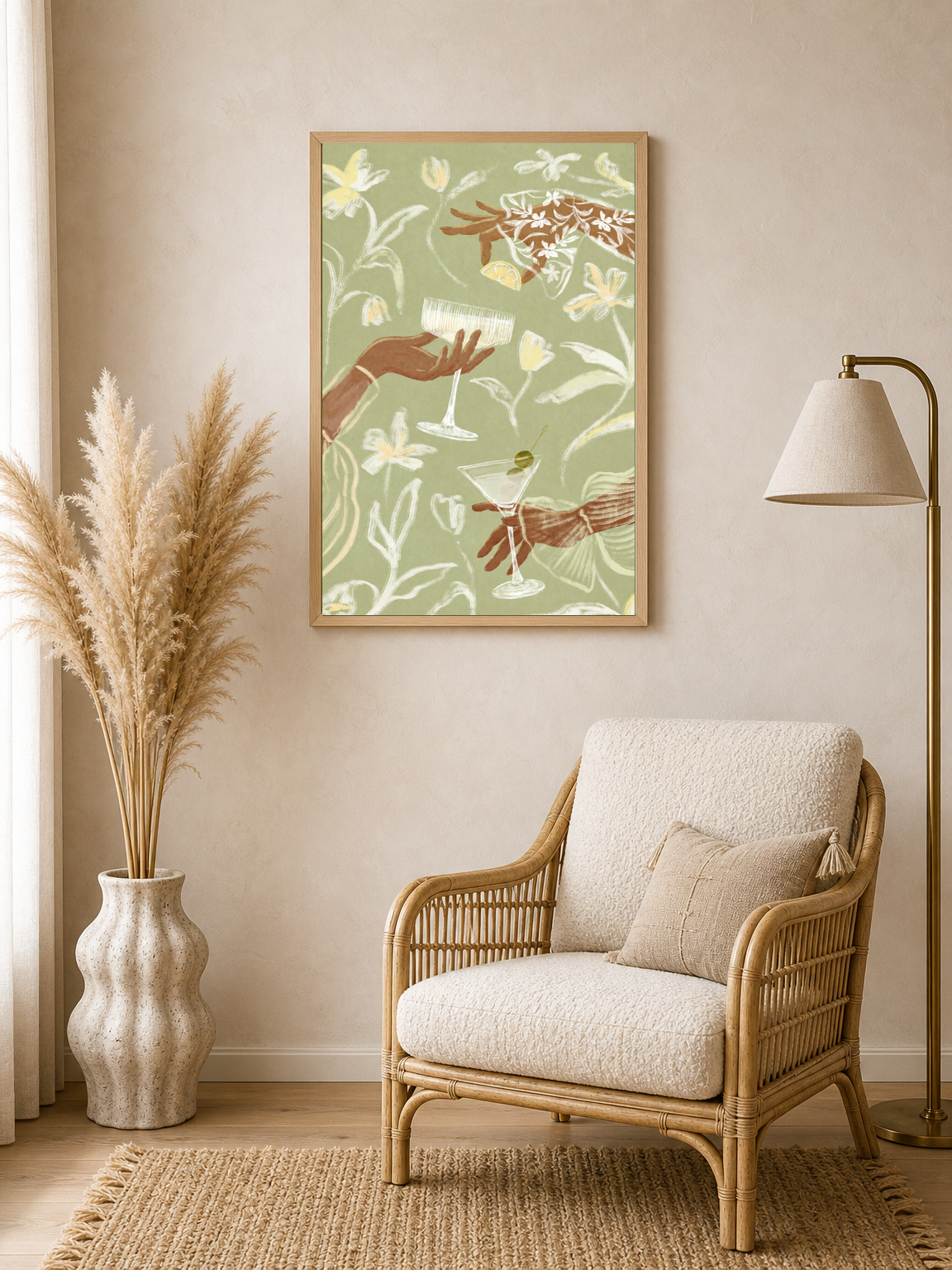 Floral Cocktail Party Wall Art Print - wood framed poster