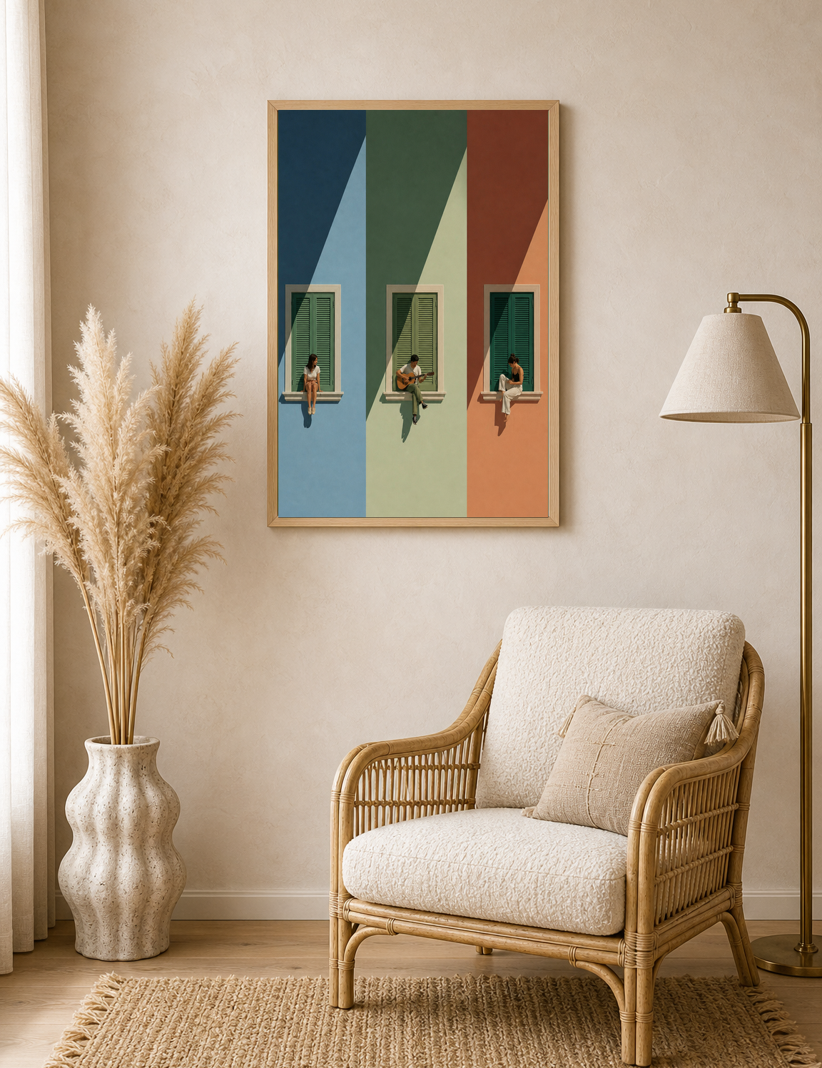 Color Block Windows & Musicians Wall Art Print - wood framed poster
