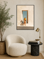 Minimalist Girl Reading by Doorway Wall Art Print - black framed