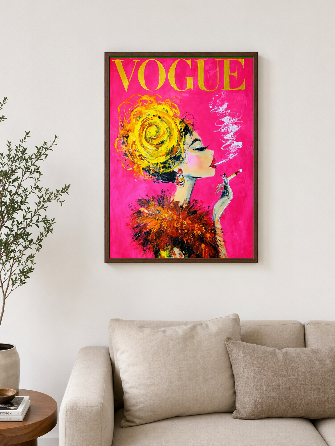 Vogue Inspired Fashion Wall Art Print - dark wood framed
