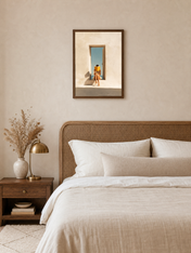 Minimalist Girl Reading by Doorway Wall Art Print - dark wood framed