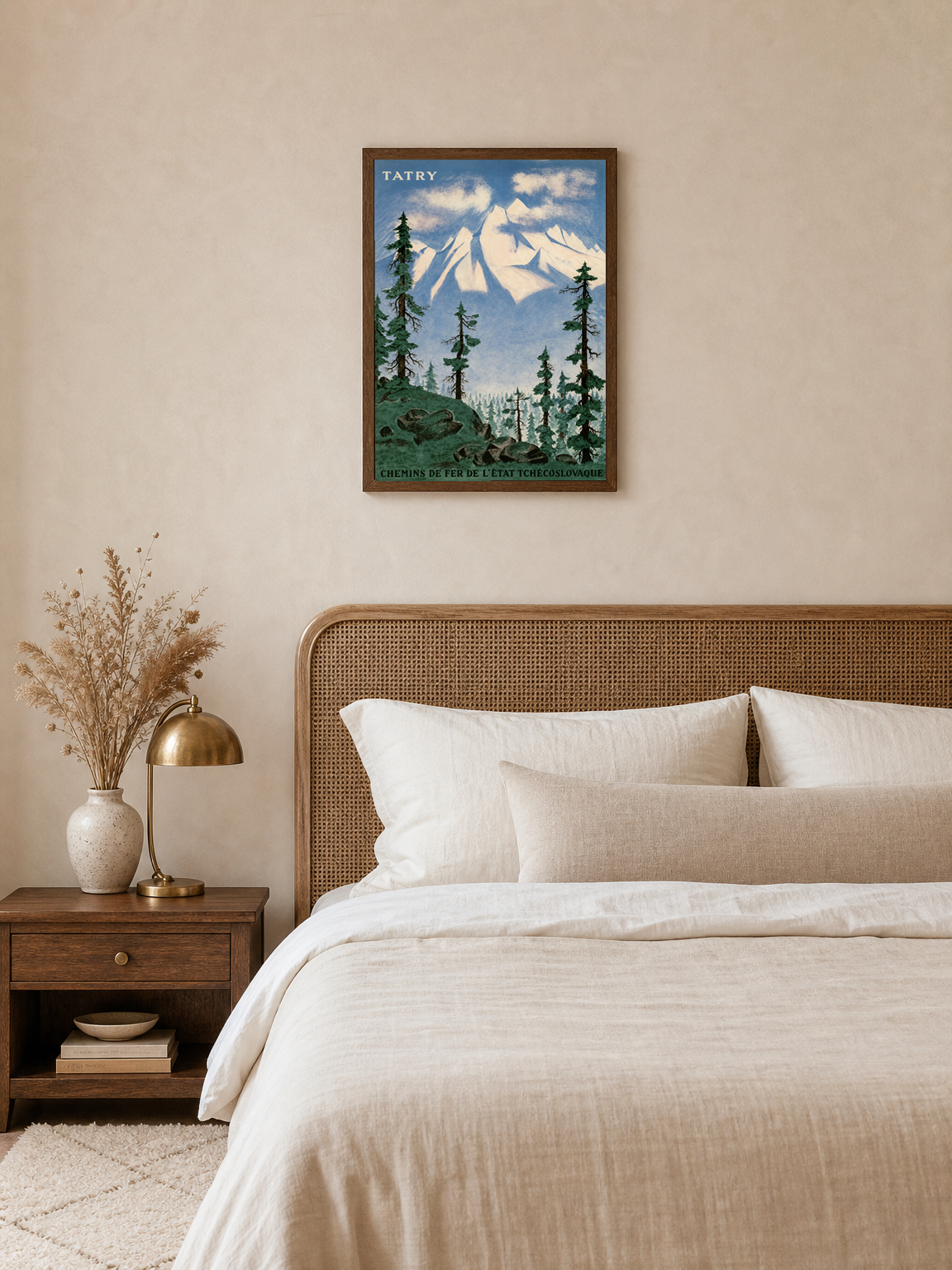 Tatry Mountain Travel Poster Wall Art Print - dark wood framed
