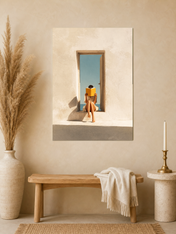 Minimalist Girl Reading by Doorway Wall Art Print - unframed mockup