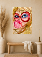 Pop Art Girl with Bubblegum Wall Art Print - unframed mockup