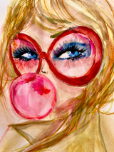 Pop Art Girl with Bubblegum Wall Art Print
