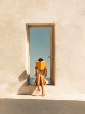 Minimalist Girl Reading by Doorway Wall Art Print - unframed