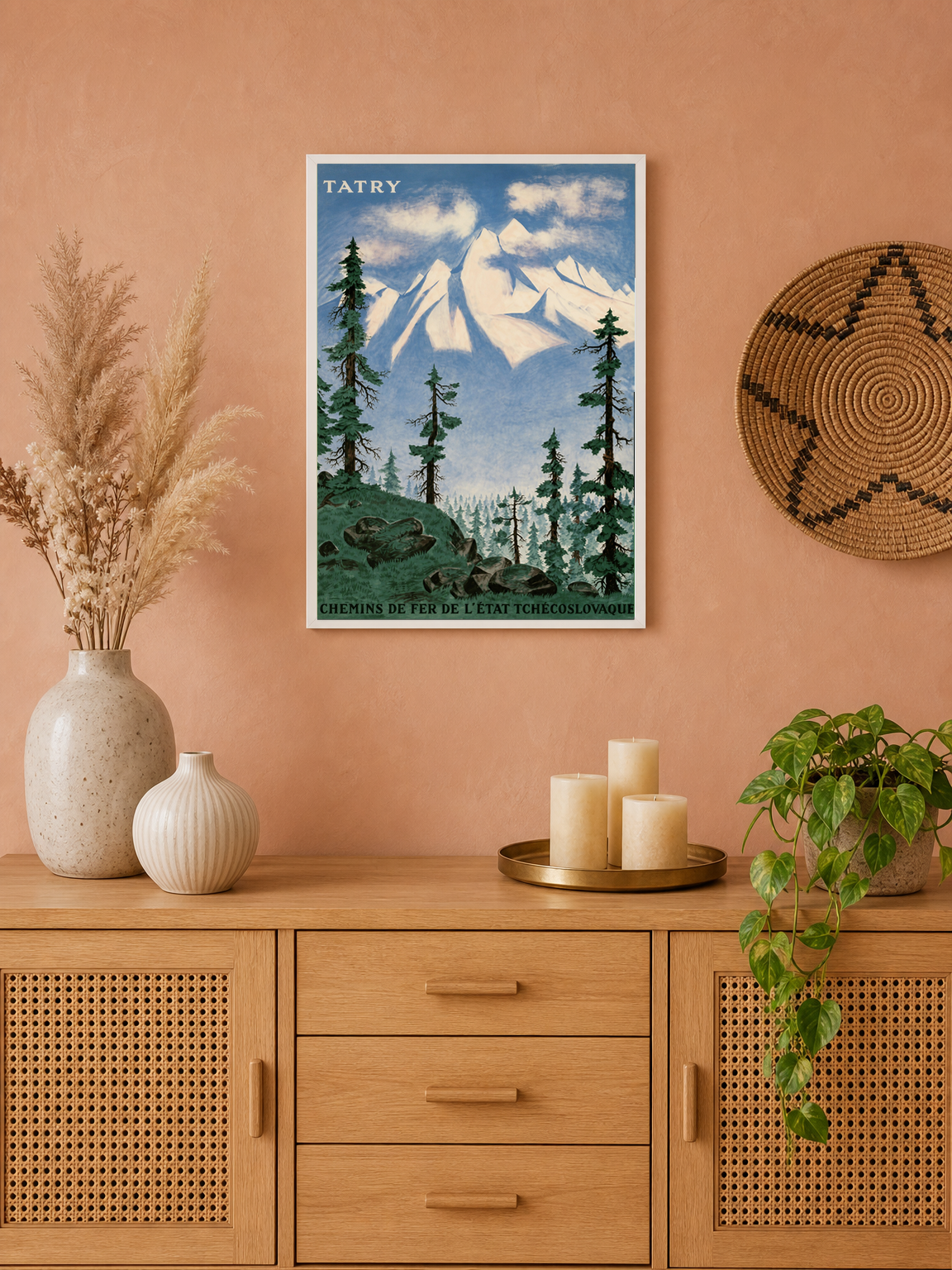 Tatry Mountain Travel Poster Wall Art Print - white framed