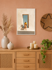Minimalist Girl Reading by Doorway Wall Art Print - white framed