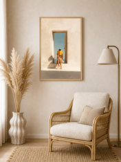 Minimalist Girl Reading by Doorway Wall Art Print - wood framed poster