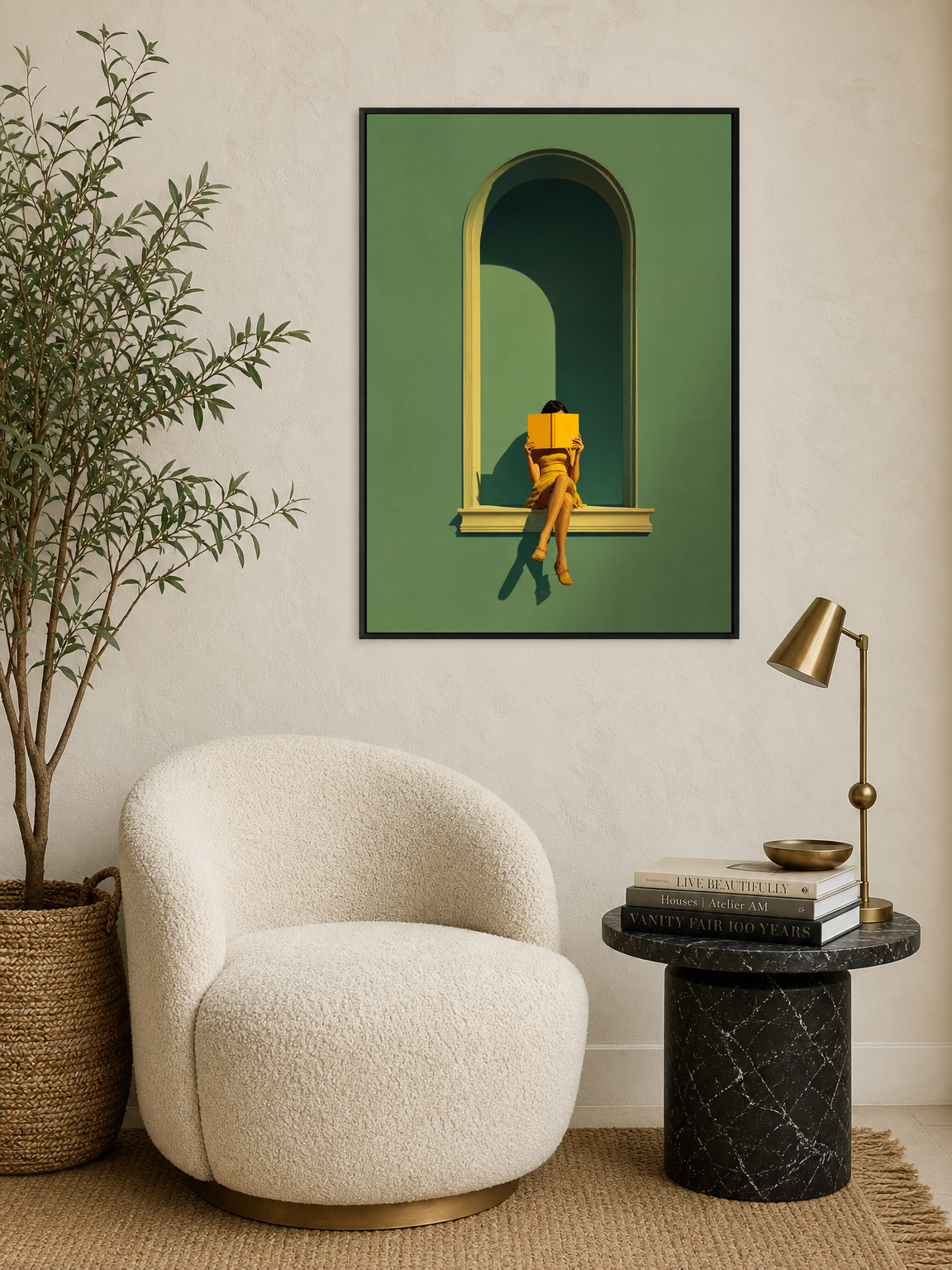Minimalist Reader in Arch Wall Art Print - black framed