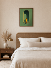 Minimalist Reader in Arch Wall Art Print - dark wood framed