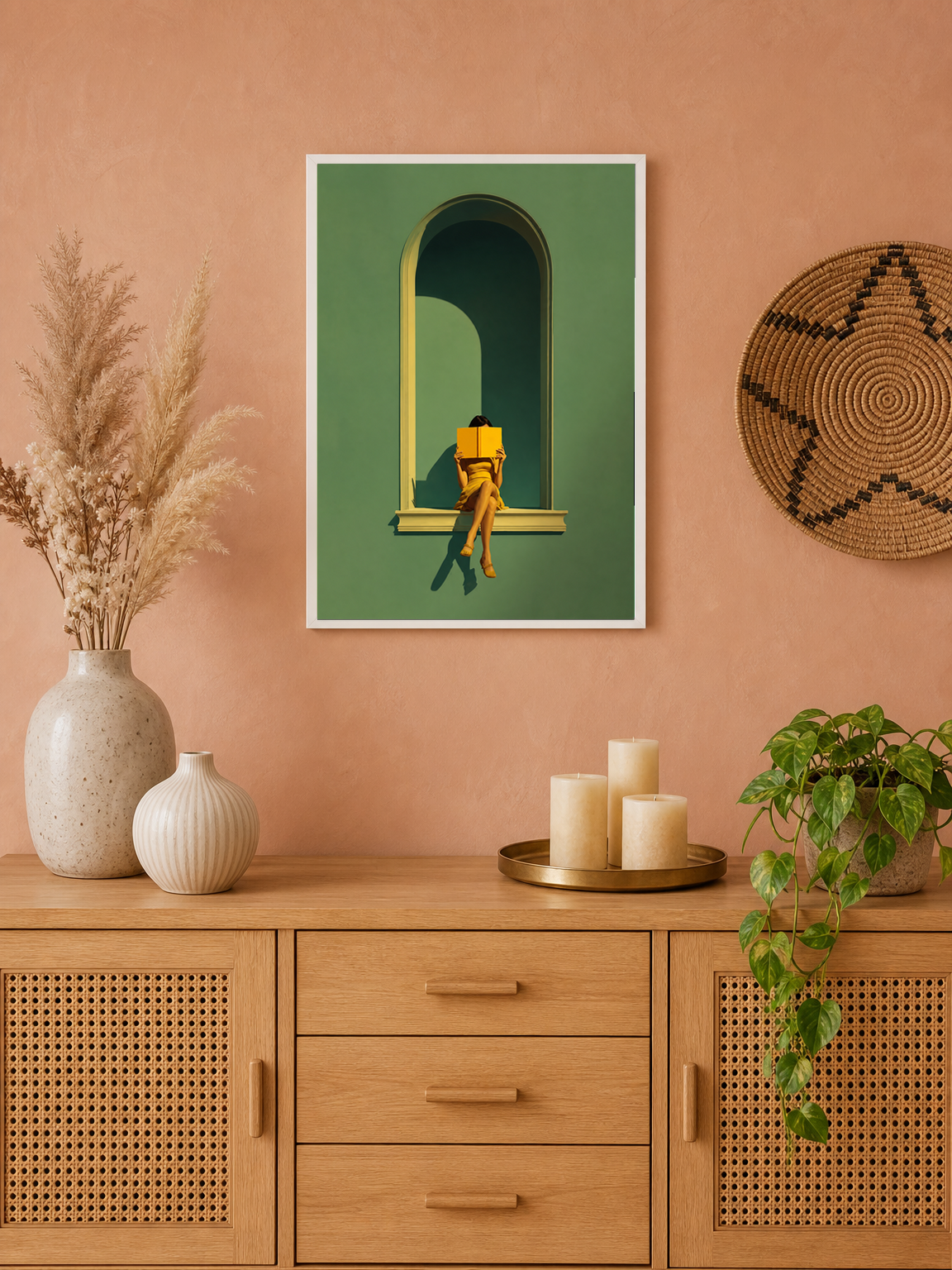 Minimalist Reader in Arch Wall Art Print - white framed