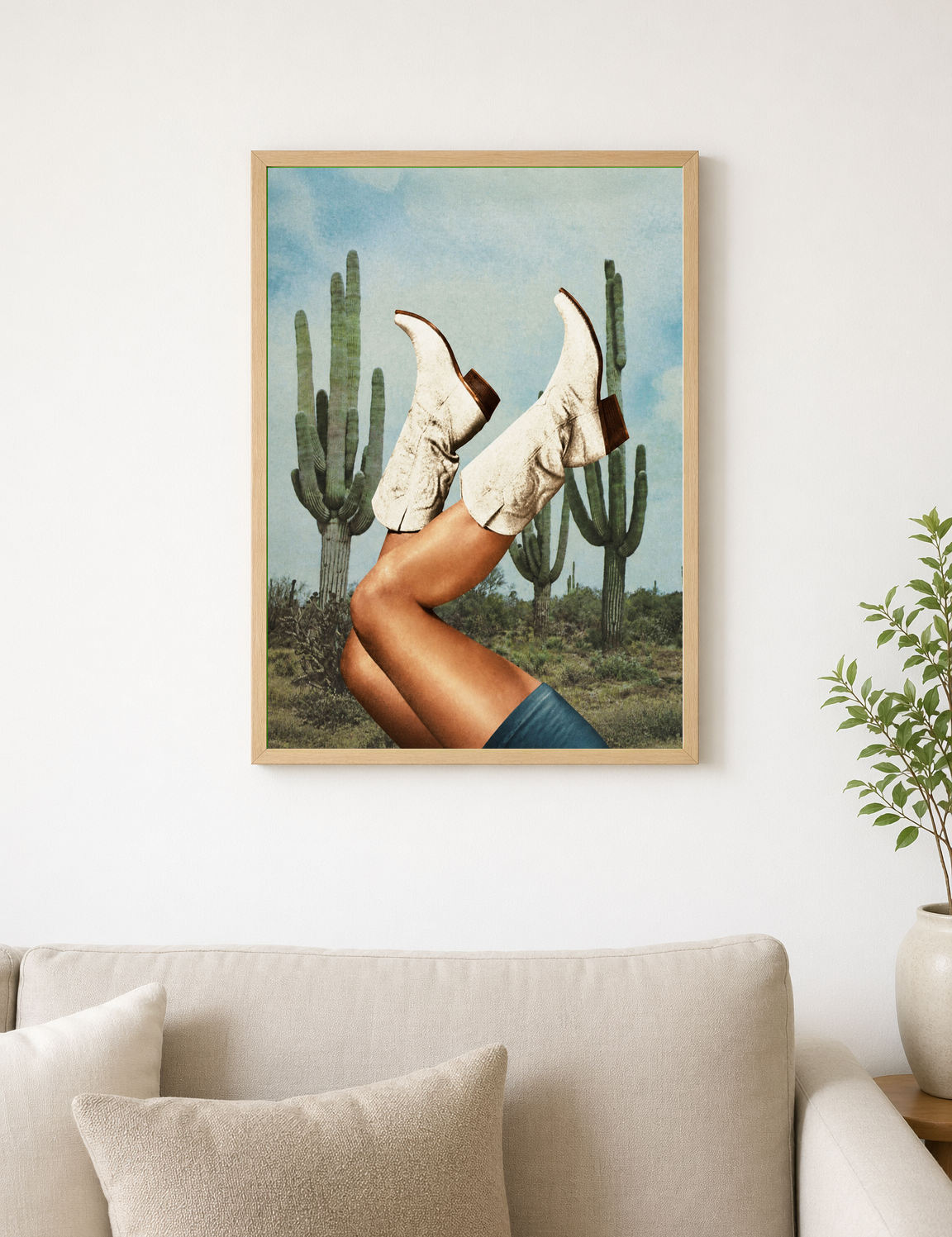 Surreal Cowboy Boots Desert Wall Art Print - wood framed poster