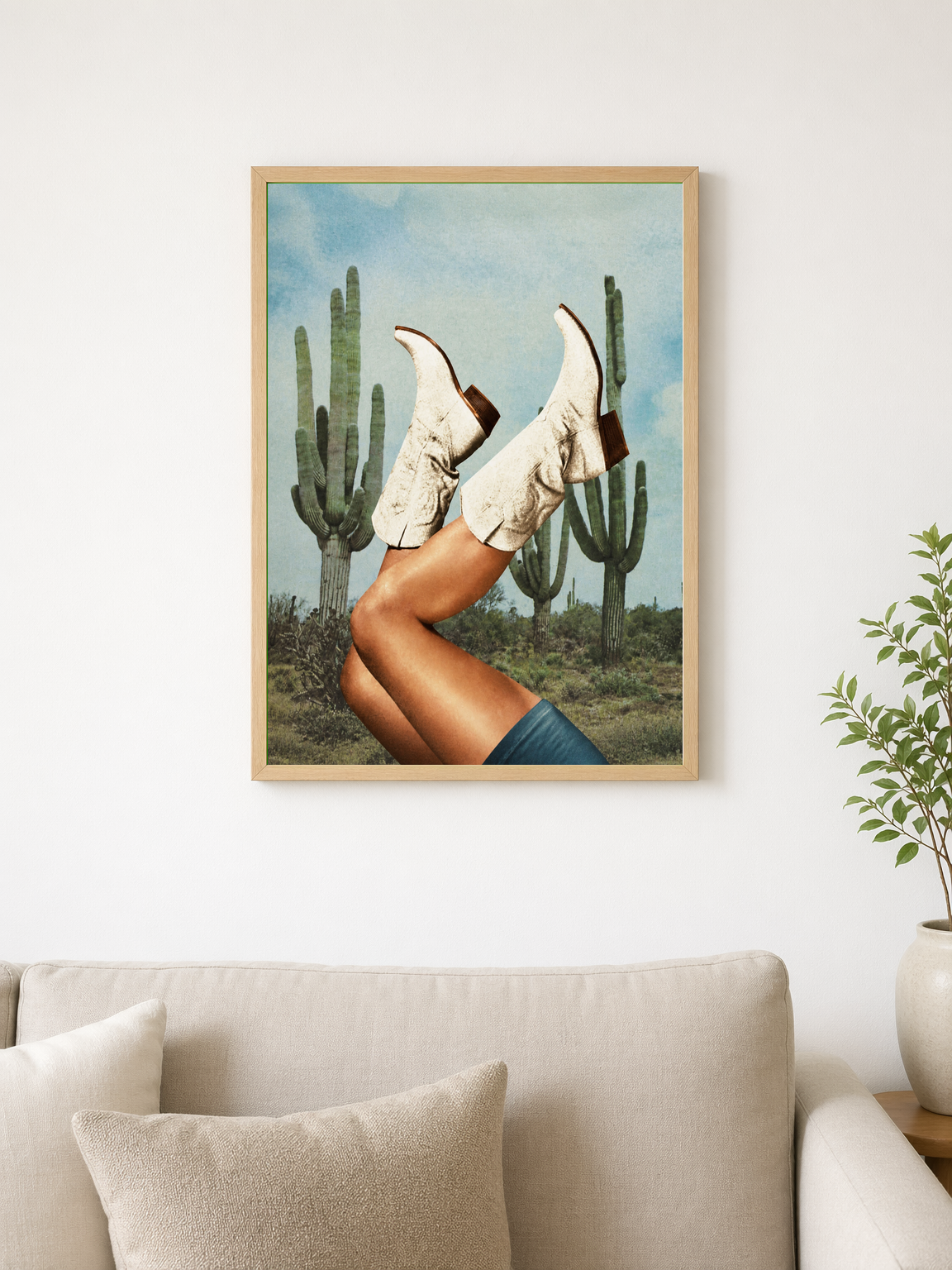 Surreal Cowboy Boots Desert Wall Art Print - wood framed poster