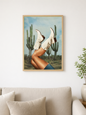 Surreal Cowboy Boots Desert Wall Art Print - wood framed poster