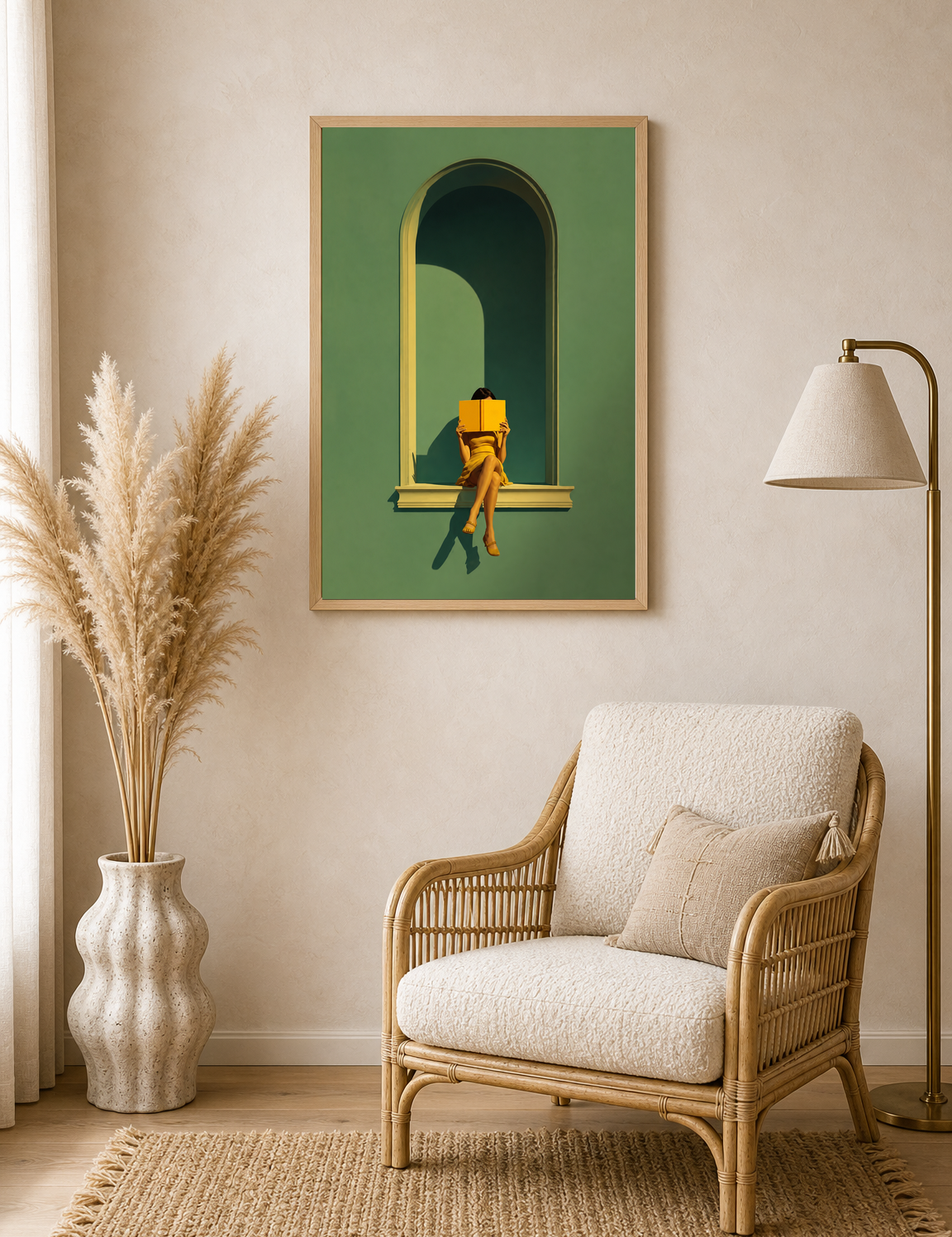 Minimalist Reader in Arch Wall Art Print - wood framed poster