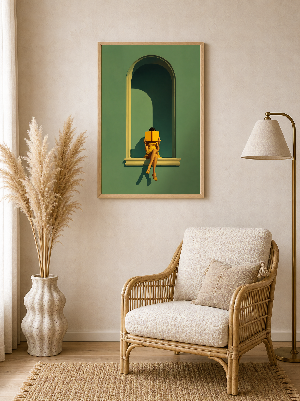 Minimalist Reader in Arch Wall Art Print - wood framed poster