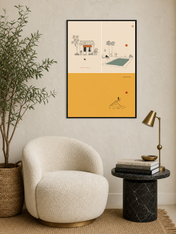 Minimalist Poolside & Surf Wall Art Print - black framed