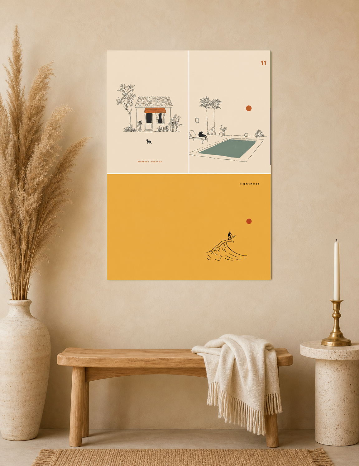 Minimalist Poolside & Surf Wall Art Print - unframed mockup