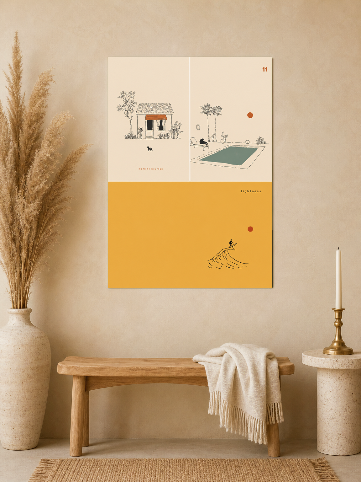 Minimalist Poolside & Surf Wall Art Print - unframed mockup