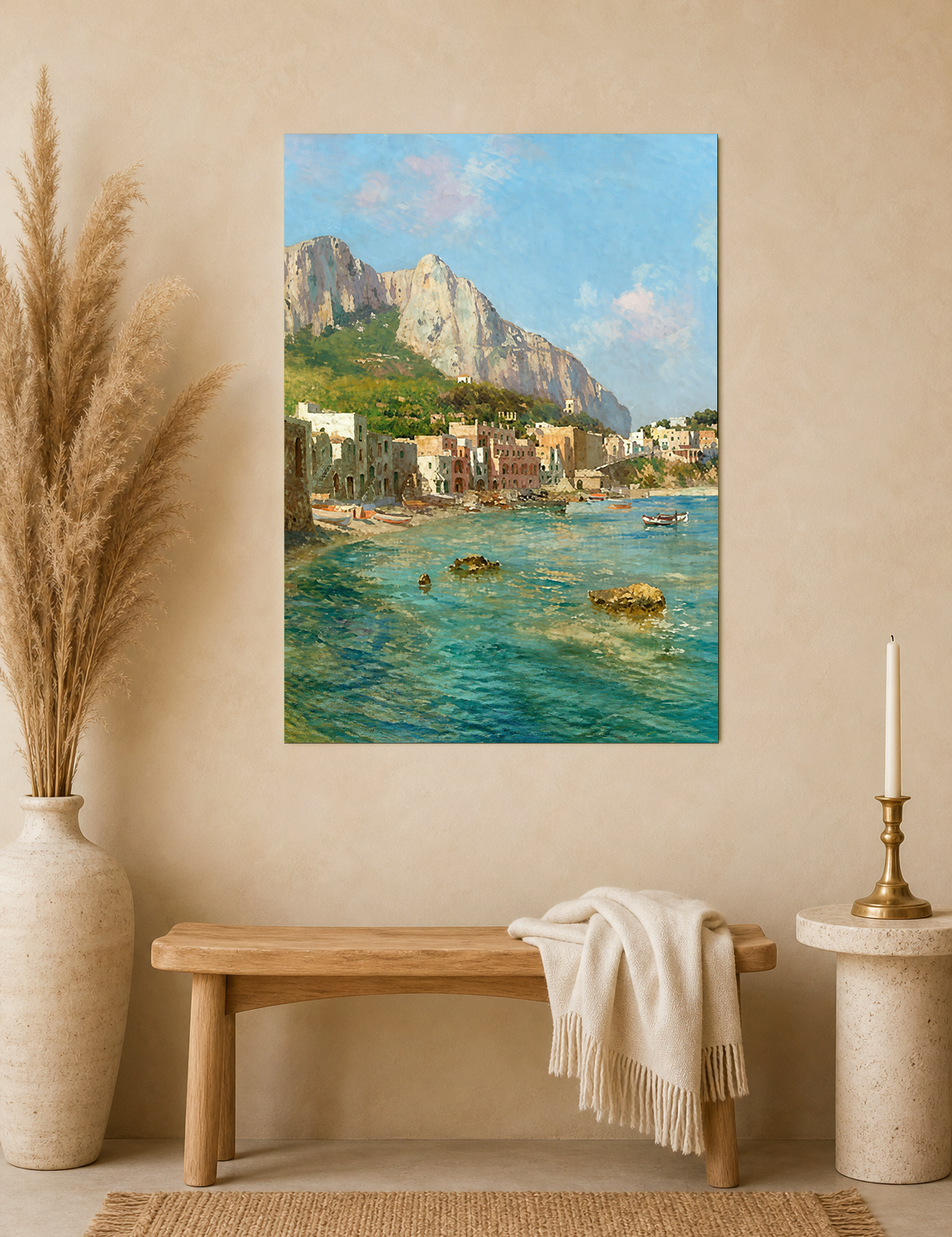 Coastal Italian Harbor Wall Art Print - unframed mockup