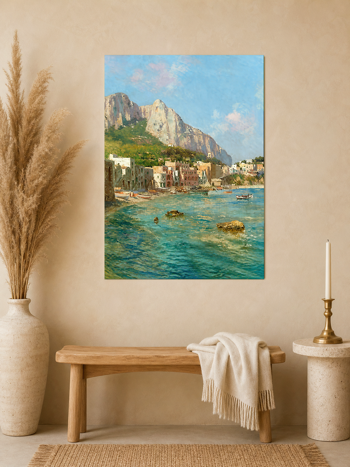 Coastal Italian Harbor Wall Art Print - unframed mockup