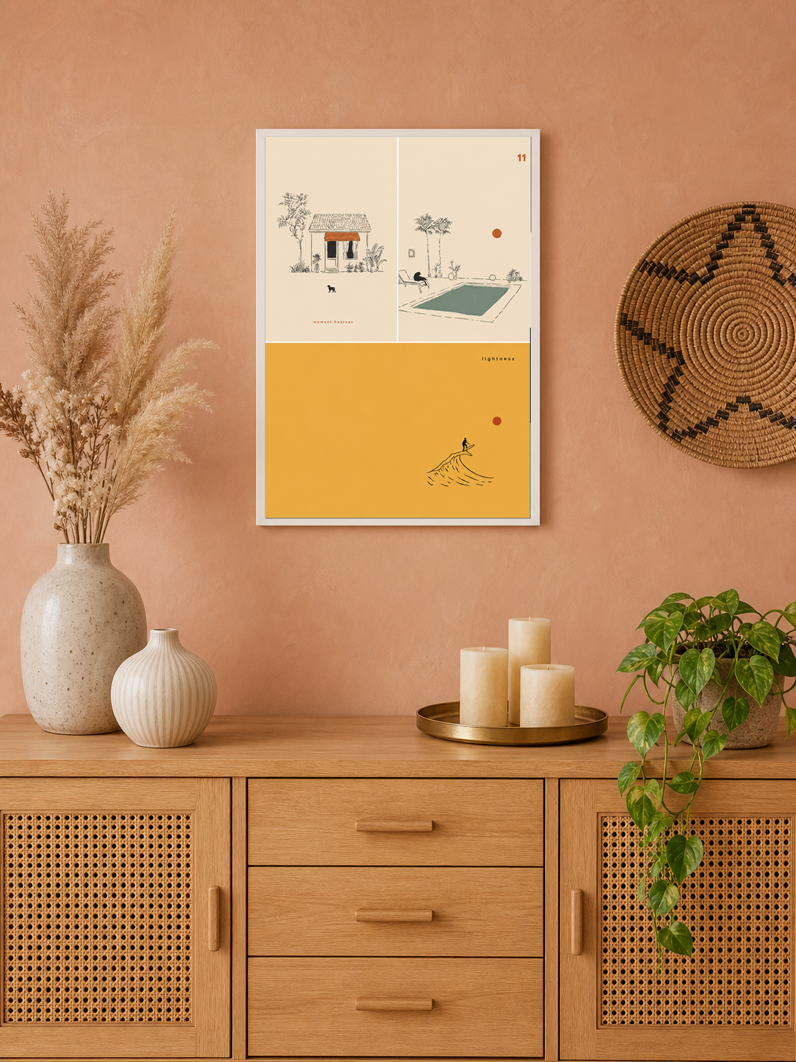 Minimalist Poolside & Surf Wall Art Print - white framed