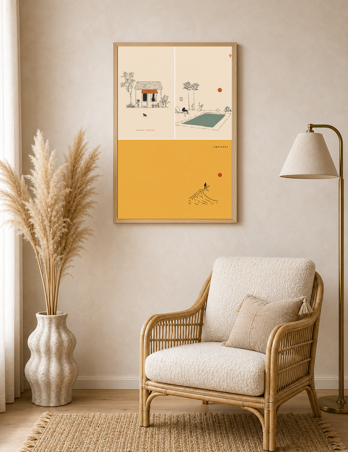 Minimalist Poolside & Surf Wall Art Print - wood framed poster