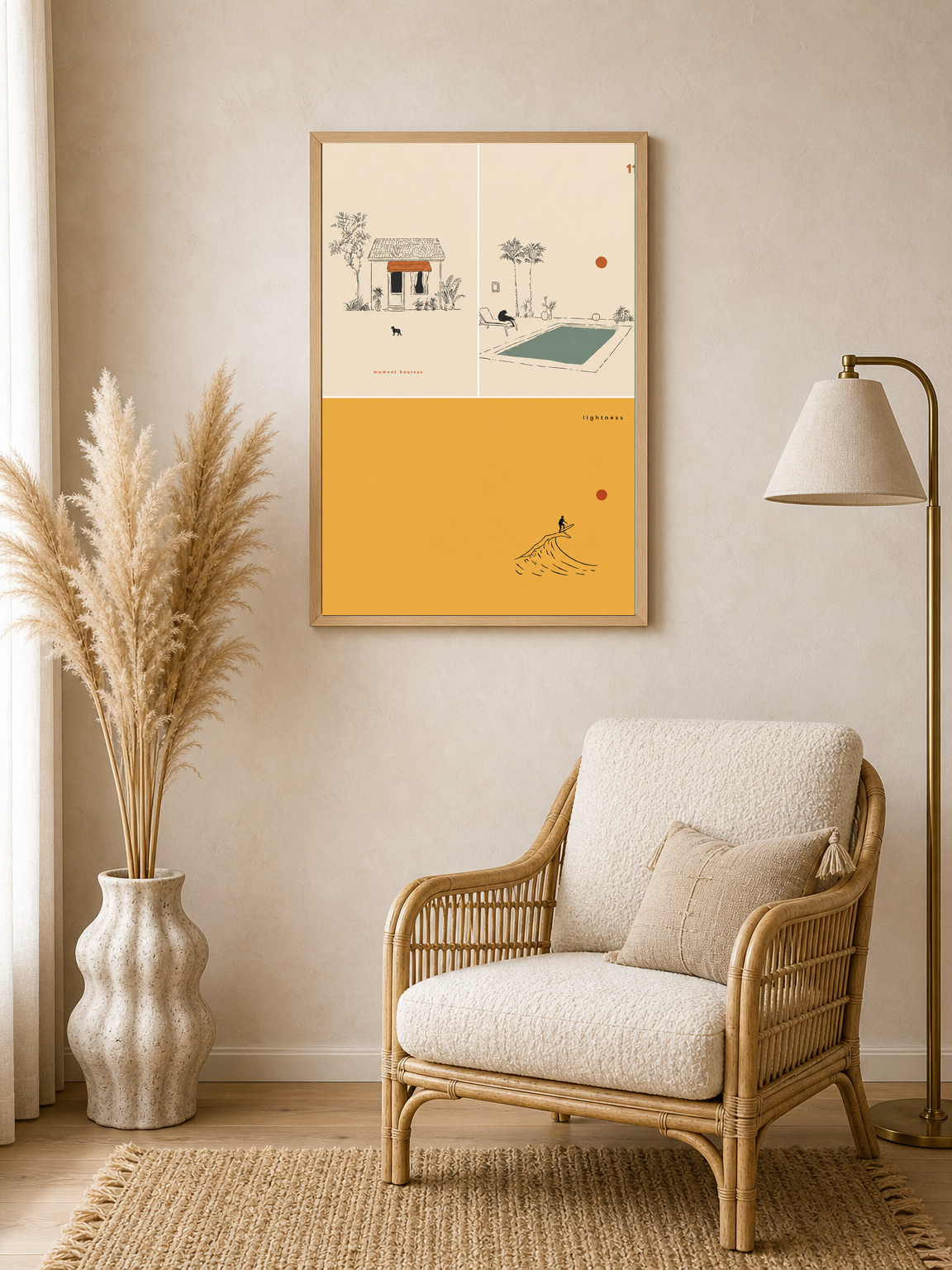 Minimalist Poolside & Surf Wall Art Print - wood framed poster
