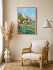 Coastal Italian Harbor Wall Art Print - wood framed poster
