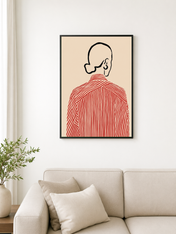 Minimal Line Portrait Red Stripe Wall Art Print - black framed