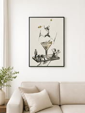 Retro Ski Martini Surreal Wall Art Print - black framed