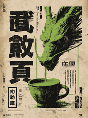 Green Dragon Coffee Japanese Wall Art Print - unframed