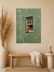 Relaxed Reader in Green Window Wall Art Print - unframed mockup