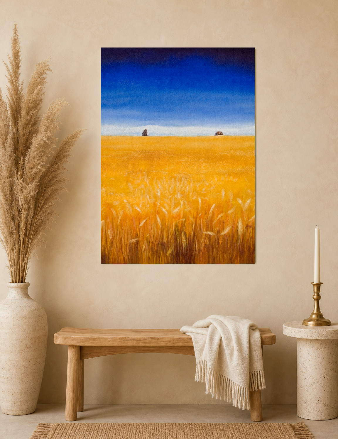 Golden Wheat Field Landscape Wall Art Print - unframed mockup
