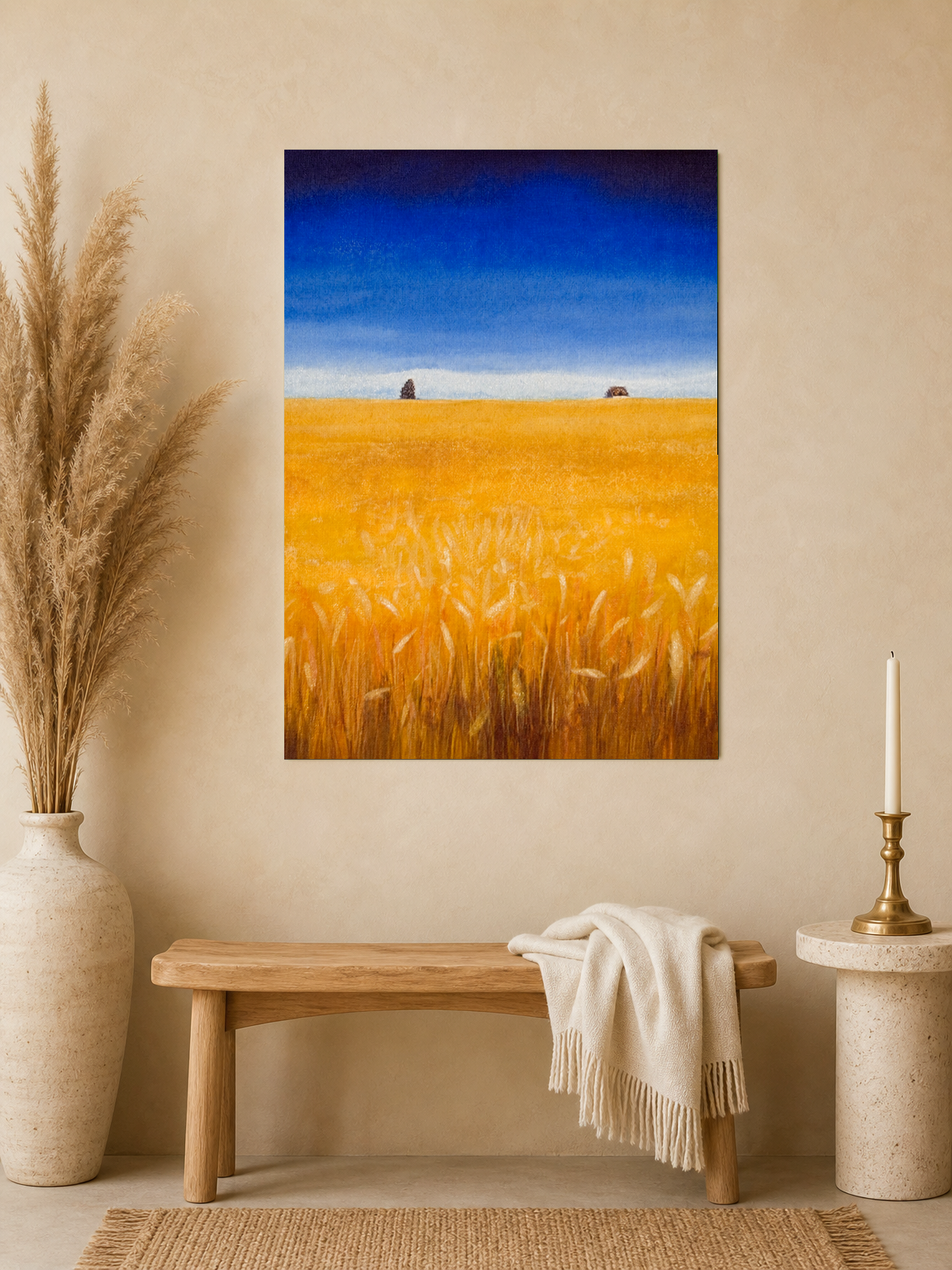 Golden Wheat Field Landscape Wall Art Print - unframed mockup