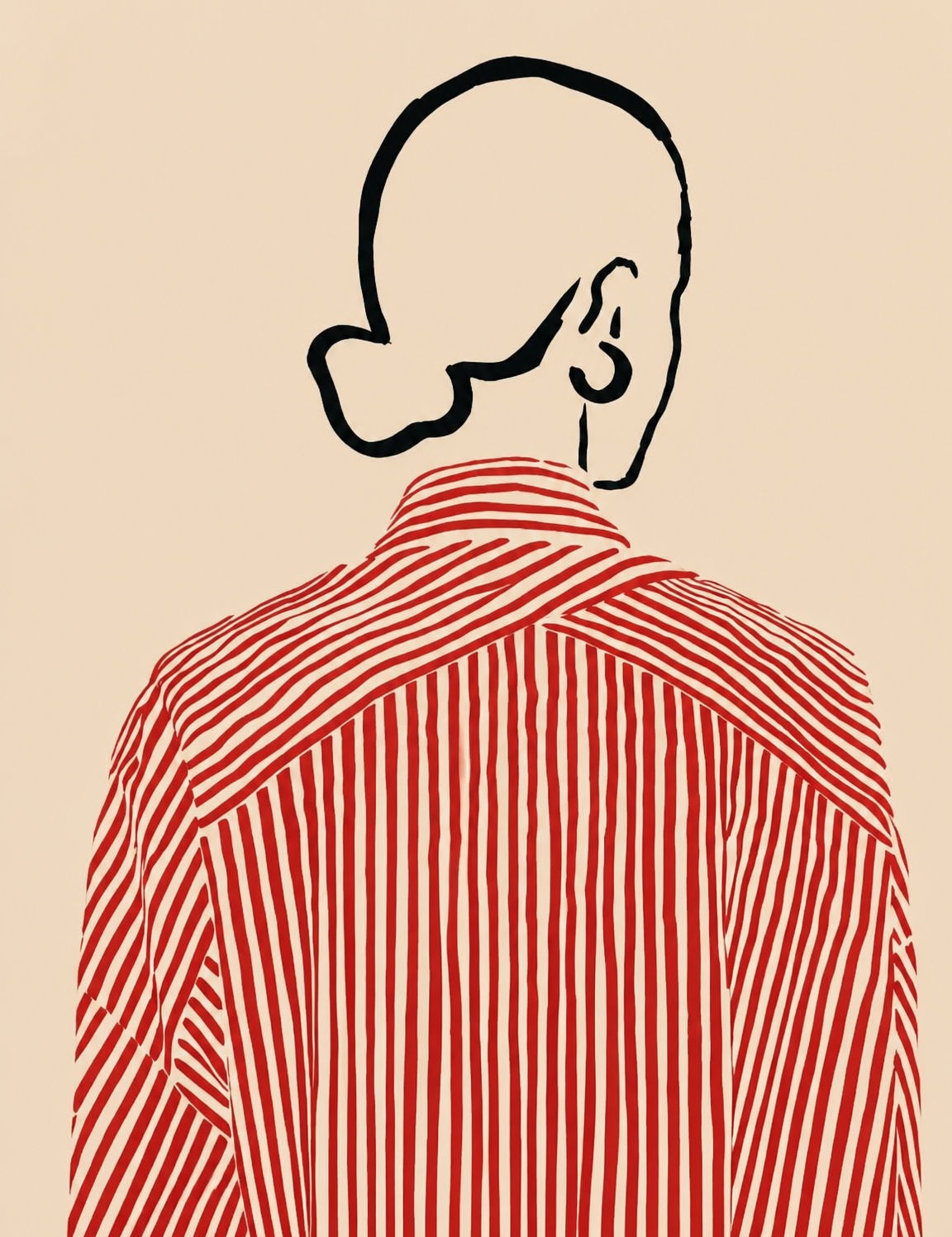 Minimal Line Portrait Red Stripe Wall Art Print - unframed
