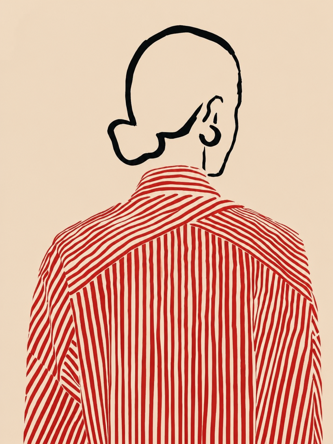 Minimal Line Portrait Red Stripe Wall Art Print - unframed