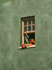 Relaxed Reader in Green Window Wall Art Print - unframed