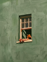 Entspannter Leser im grünen Fenster Wand Kunstdruck