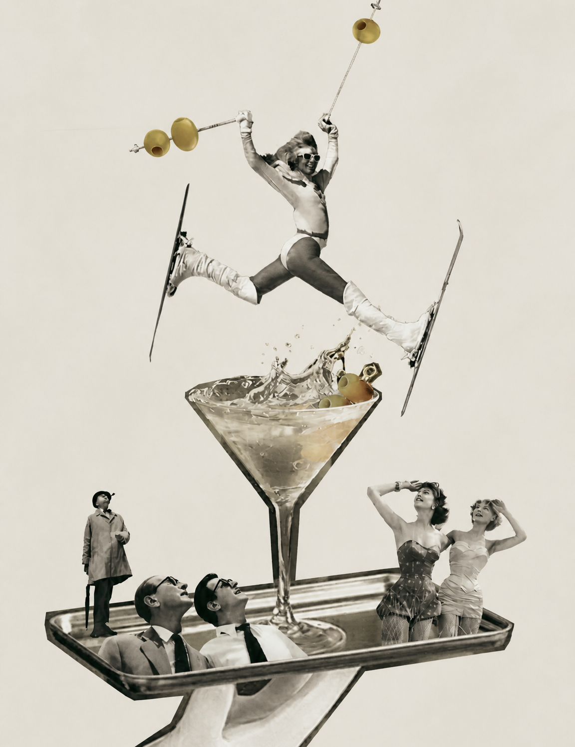 Retro Ski Martini Surreal Wall Art Print - unframed