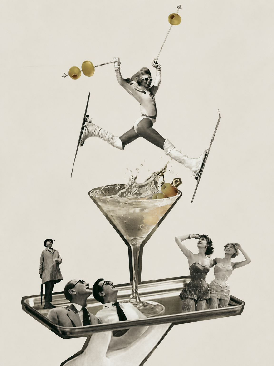 Retro Ski Martini Surreal Wall Art Print - unframed