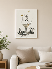 Retro Ski Martini Surreal Wall Art Print - white framed