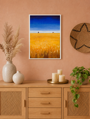 Golden Wheat Field Landscape Wall Art Print - white framed