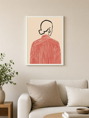 Minimal Line Portrait Red Stripe Wall Art Print - white framed