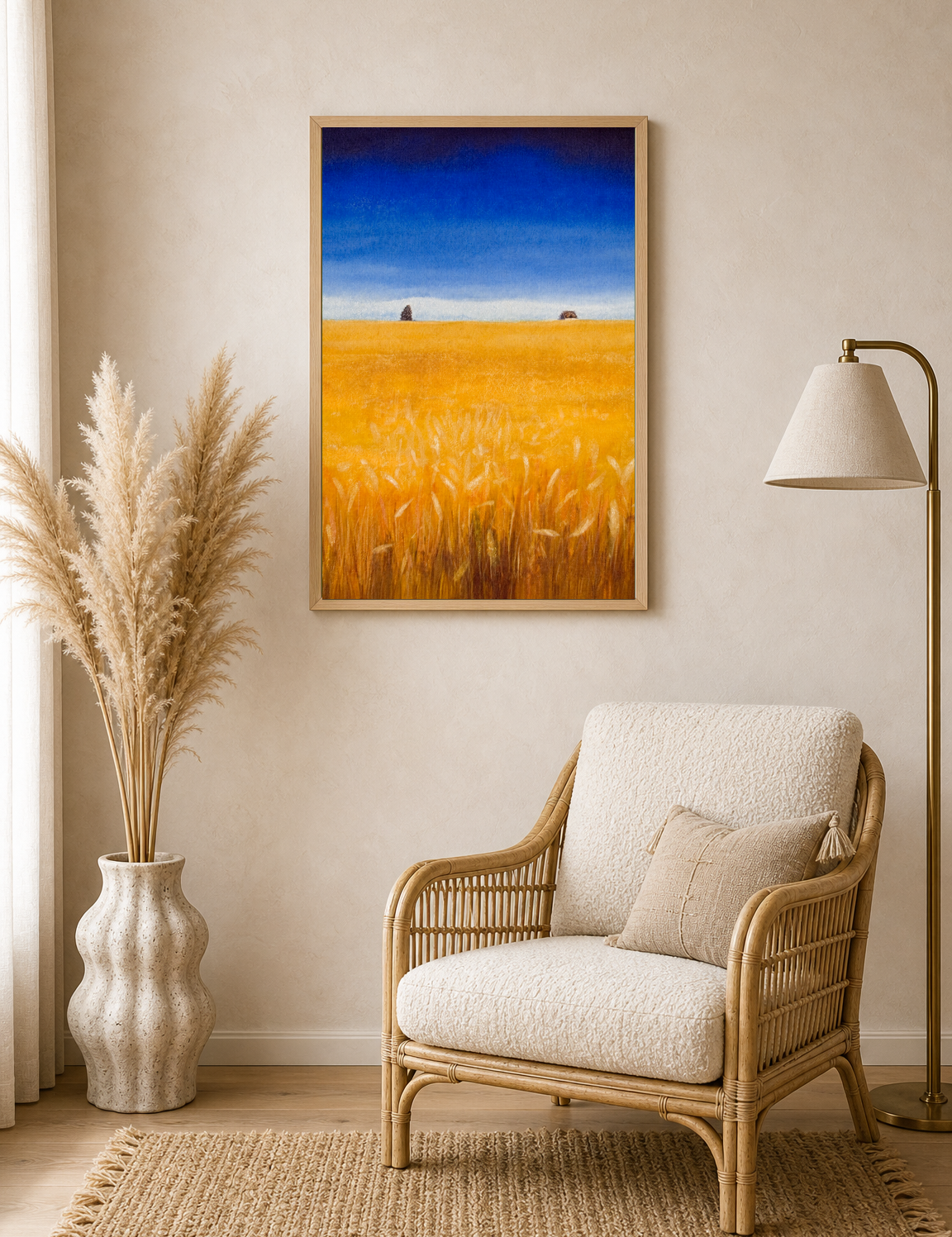 Golden Wheat Field Landscape Wall Art Print - wood framed poster